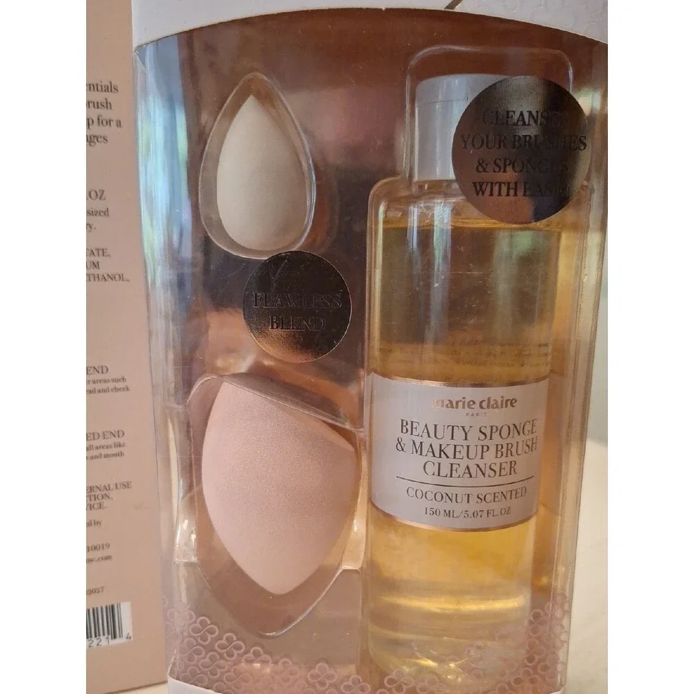 (2 Box Sets) Pink & Cream Beauty Sponge & Brush Cleanser Set